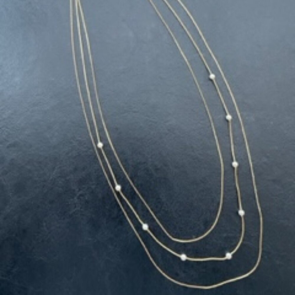 Vintage Evoke 3 strand necklace-Rare Find-Gold tone & faux pearls